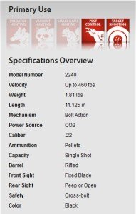 Crosman 2240 CO2 Pistol Specifications